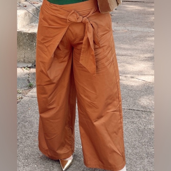 Eloquii Tie Waist Wide-Leg Pants in Bran 20 NWOT COTTON PANTONE STATEMENT boho - Picture 2 of 7